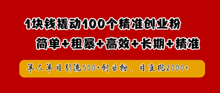 1块钱撬动100个精准创业粉，简单粗暴高效长期精准，单人单日引流500+创业粉，日变现2k【揭秘】-电脑资源自留地