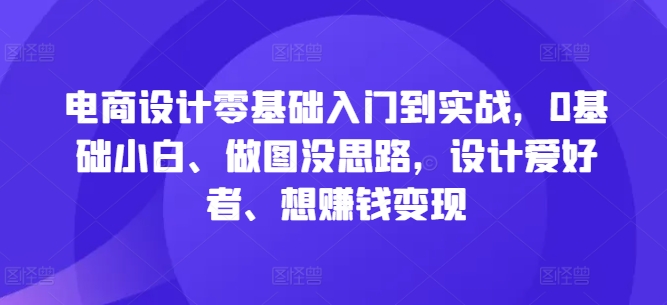 电商设计零基础入门到实战，0基础小白、做图没思路，设计爱好者、想赚钱变现-电脑资源自留地