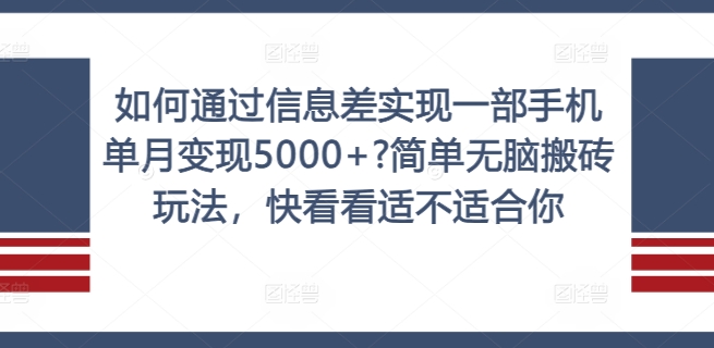 如何通过信息差实现一部手机单月变现5000+?简单无脑搬砖玩法，快看看适不适合你【揭秘】-电脑资源自留地