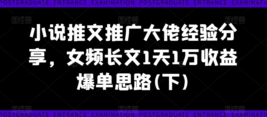 小说推文推广大佬经验分享，女频长文1天1万收益爆单思路(下)-电脑资源自留地