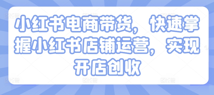 小红书电商带货，快速掌握小红书店铺运营，实现开店创收-电脑资源自留地