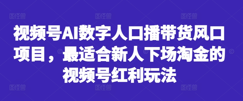 视频号AI数字人口播带货风口项目，最适合新人下场淘金的视频号红利玩法-电脑资源自留地