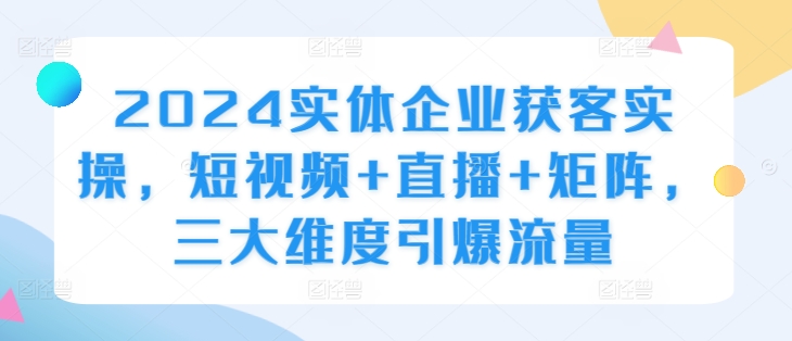 2024实体企业获客实操，短视频+直播+矩阵，三大维度引爆流量-电脑资源自留地