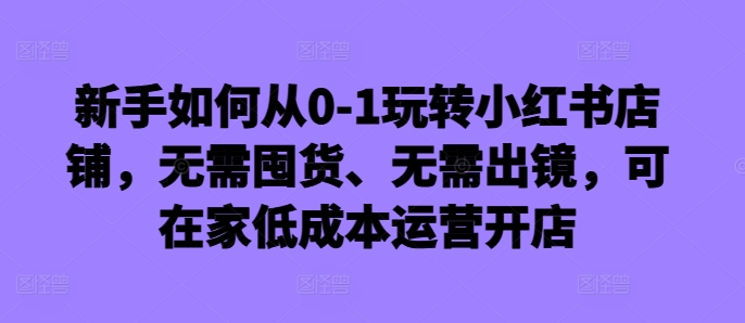 新手如何从0-1玩转小红书店铺，无需囤货、无需出镜，可在家低成本运营开店-电脑资源自留地