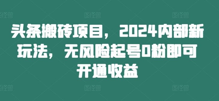 头条搬砖项目，2024内部新玩法，无风险起号0粉即可开通收益-电脑资源自留地