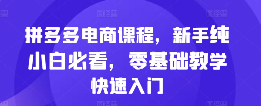 拼多多电商课程，新手纯小白必看，零基础教学快速入门-电脑资源自留地