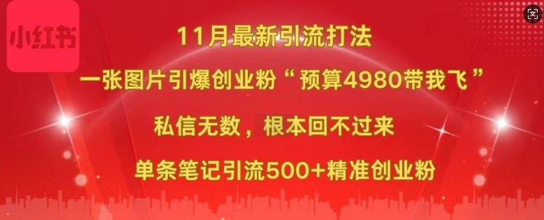 小红书11月最新图片打粉，一张图片引爆创业粉，“预算4980带我飞”，单条引流500+精准创业粉-电脑资源自留地