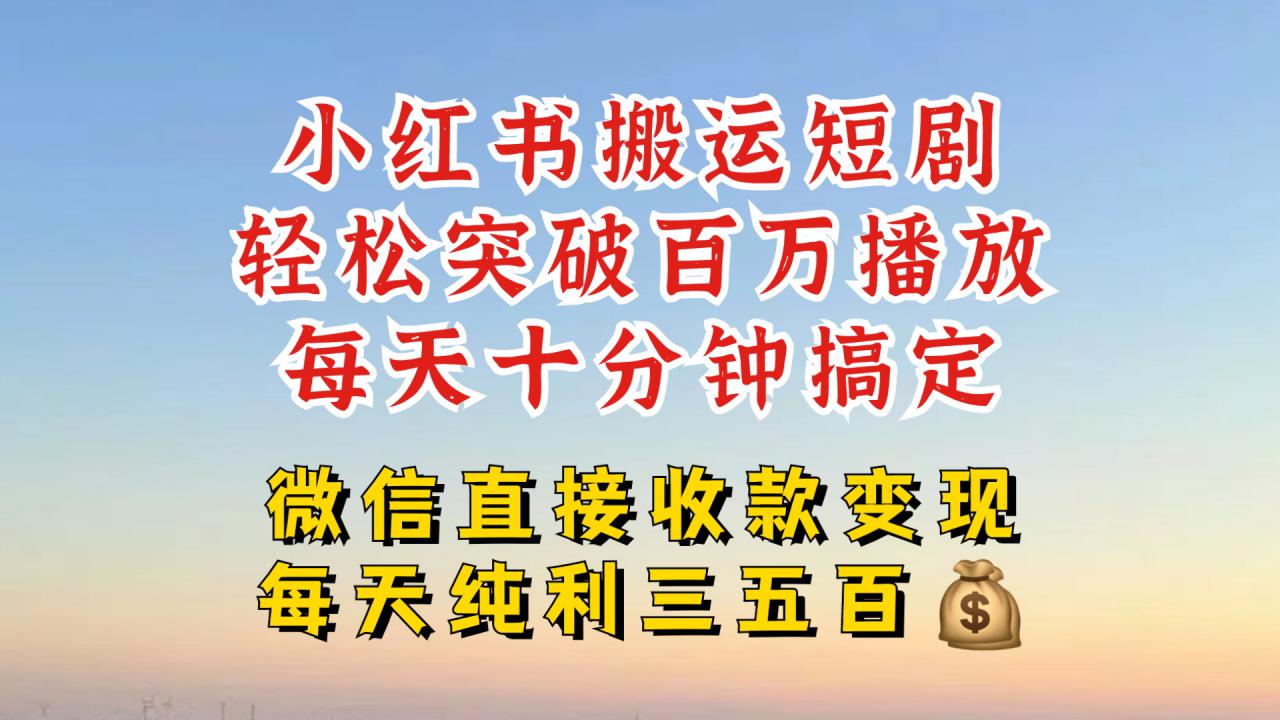 小红书搬运热门短剧，轻松爆流百万播放，每天引流几十人，搞个大几百块真的很简单-电脑资源自留地