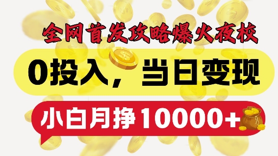 全网首发爆火夜校，0投入，当日变现，小白轻松月入1w+【揭秘】-电脑资源自留地