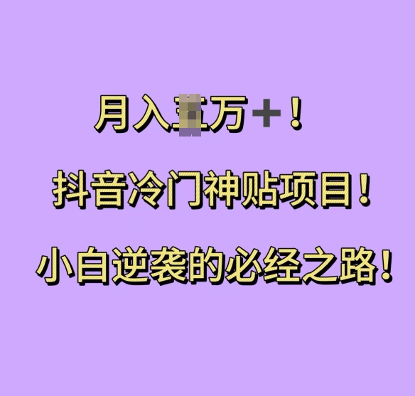 抖音冷门神贴项目，小白逆袭的必经之路，月入过W【揭秘】-电脑资源自留地