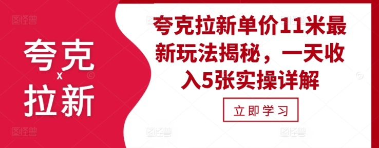 夸克拉新单价11米最新玩法揭秘，一天收入5张实操详解-电脑资源自留地