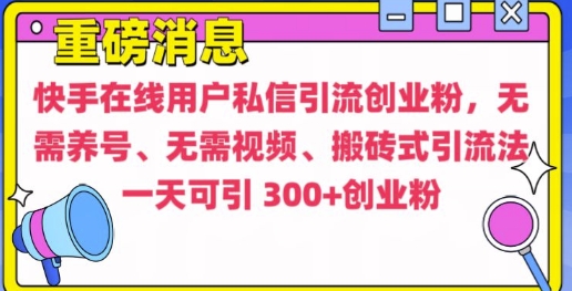 快手最新引流创业粉方法，无需养号、无需视频、搬砖式引流法【揭秘】-电脑资源自留地