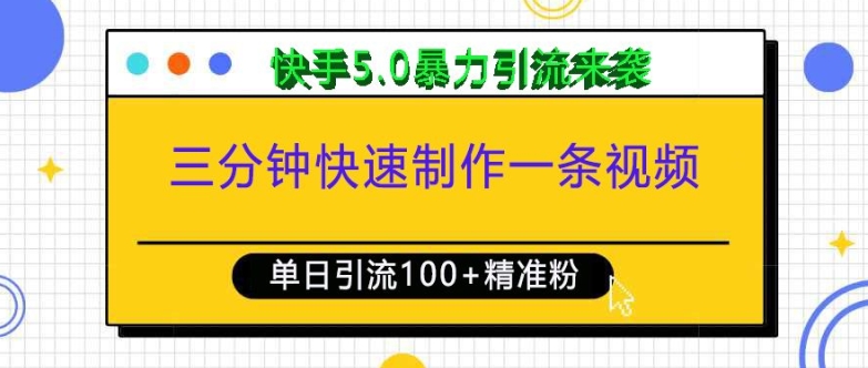 三分钟快速制作一条视频，单日引流100+精准创业粉，快手5.0暴力引流玩法来袭-电脑资源自留地