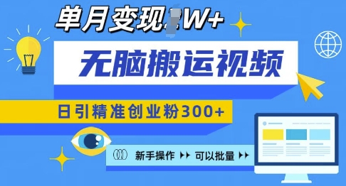 无脑搬运视频号可批量复制，新手即可操作，日引精准创业粉300+，月变现过W 【揭秘】-电脑资源自留地