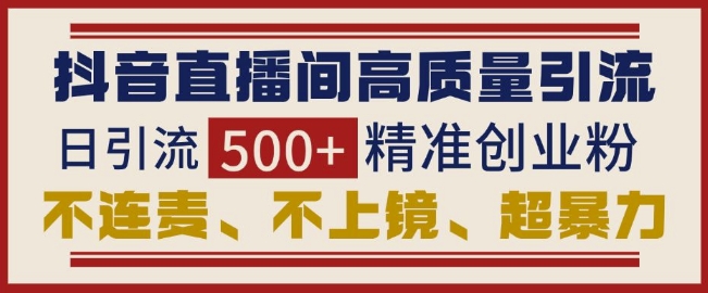 抖音直播间引流创业粉，无需连麦、不用上镜、超暴力，日引流500+高质量精准创业粉-电脑资源自留地