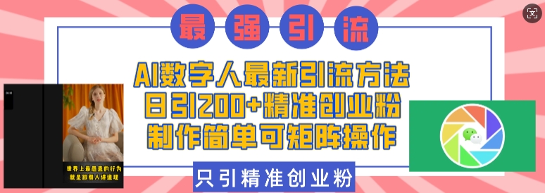 AI数字人最新引流方法，日引200+精准创业粉，制作简单可矩阵操作-电脑资源自留地