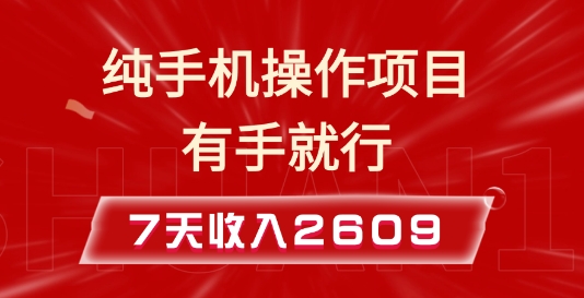 纯手机操作的小项目，有手就能做，7天收入2609+实操教程【揭秘】-电脑资源自留地