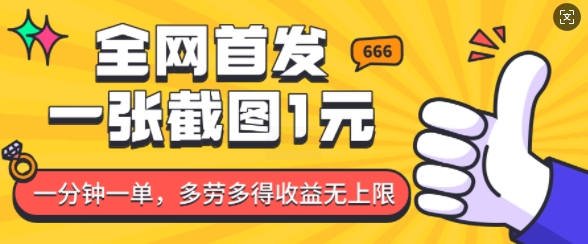 全网首发，一张截图1块钱，一分钟一单，多劳多得，收益无上限-电脑资源自留地