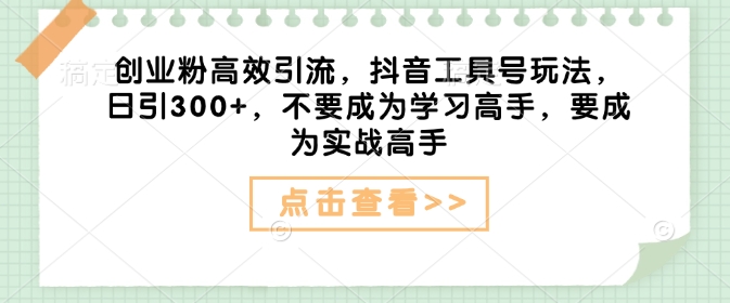 创业粉高效引流，抖音工具号玩法，日引300+，不要成为学习高手，要成为实战高手-电脑资源自留地