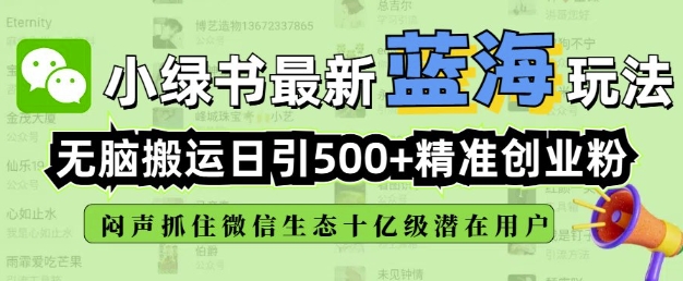 小绿书无脑搬运引流，全自动日引500精准创业粉，微信生态内又一个闷声发财的机会-电脑资源自留地