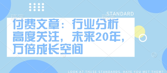 付费文章：行业分析 高度关注，未来20年，万倍成长空间-电脑资源自留地