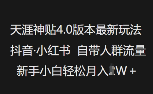 天涯神贴4.0版本最新玩法，抖音·小红书自带人群流量，新手小白轻松月入过W-电脑资源自留地