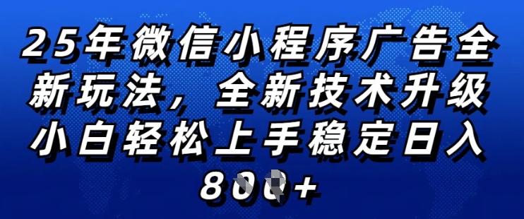 2025年微信小程序全新玩法纯小白易上手，稳定日入多张，技术全新升级，全网首发【揭秘】-电脑资源自留地