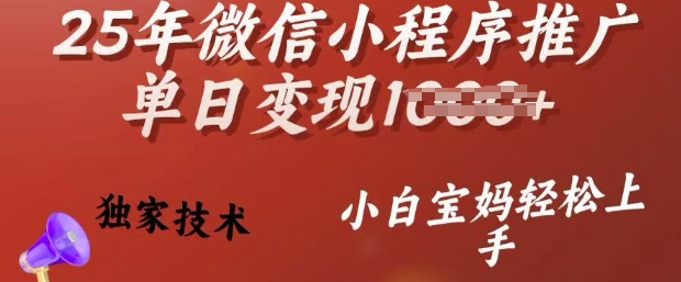 25年微信小程序推广单日变现多张，独家技术，小白宝妈轻松上手【揭秘】-电脑资源自留地
