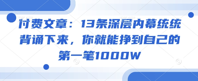 付费文章：13条深层内幕统统背诵下来，你就能挣到自己的第一笔1000W-电脑资源自留地