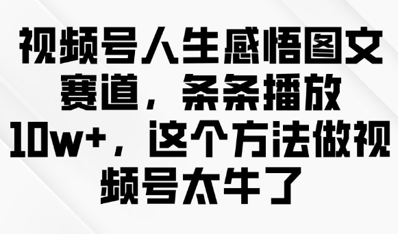 视频号人生感悟图文赛道，条条播放10w+，这个方法做视频号太牛了-电脑资源自留地