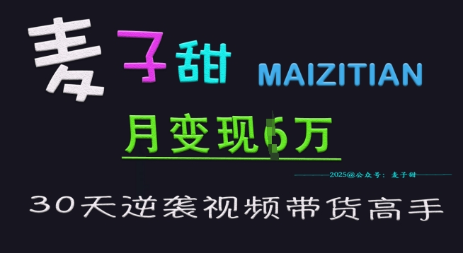 麦子甜30天逆袭视频带货高手，单月变现6W加特训营-电脑资源自留地