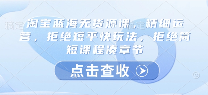 淘宝蓝海无货源课，精细运营，拒绝短平快玩法，拒绝简短课程凑章节-电脑资源自留地