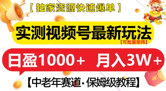 实测视频号最新玩法，中老年赛道，独家资源，月入过W+【揭秘】-电脑资源自留地