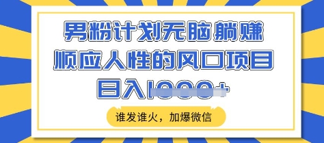 男粉计划无脑躺Z，顺应人性的风口项目，谁发谁火，加爆微信，日入多张【揭秘】-电脑资源自留地