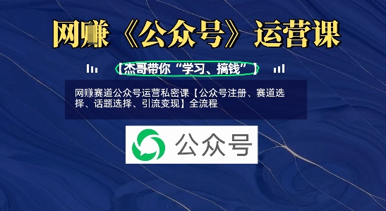 网创赛道公众号运营私密课【公众号注册、赛道选择、话题选择、引流变现】全流程-电脑资源自留地