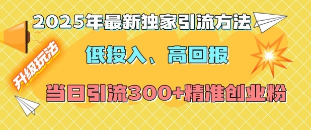 2025年最新独家引流方法，低投入高回报？当日引流300+精准创业粉-电脑资源自留地