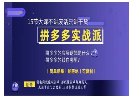 朋哥电商(拼多多实战派)，15节大课不讲废话只讲干货，简单粗暴 能落地 可复制-电脑资源自留地