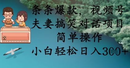 条条爆款，视频号夫妻搞笑对话项目，简单操作，小白轻松日入3张+-电脑资源自留地