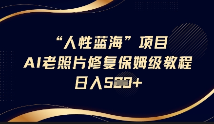 人性蓝海AI老照片修复项目保姆级教程，长期复购，轻松日入5张-电脑资源自留地