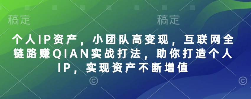 个人IP资产，小团队高变现，互联网全链路赚QIAN实战打法，助你打造个人IP，实现资产不断增值-电脑资源自留地