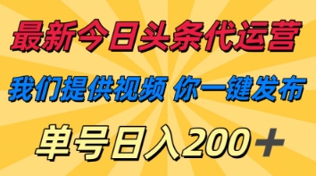 最新今日头条代运营，我们提供视频，你一键发布，单号日入200+【揭秘】-电脑资源自留地