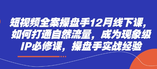 短视频全案操盘手12月线下课，如何打通自然流量，成为现象级IP必修课，操盘手实战经验-电脑资源自留地