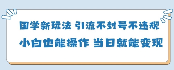 国学新玩法，引流不封号不违规小白也能操作，当日就能变现-电脑资源自留地