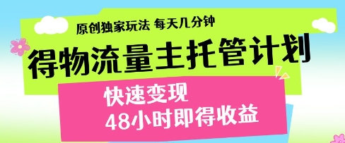 得物流量主托管计划，原创独家玩法，每天几分钟，快速变现，48小时即得收益【揭秘】-电脑资源自留地