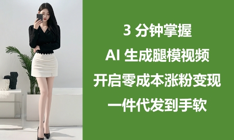 3分钟掌握AI生成腿模视频，开启零成本涨粉变现，一件代发到手软-电脑资源自留地