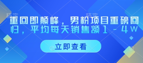 重回即颠峰，男粉项目重磅回归，平均每天销售额1-4W-电脑资源自留地