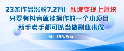 抖音私域项目23条作品涨粉7.2W，私域变现1W-电脑资源自留地
