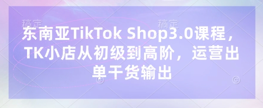 东南亚TikTok Shop3.0课程，TK小店​从初级到高阶，运营出单干货输出-电脑资源自留地