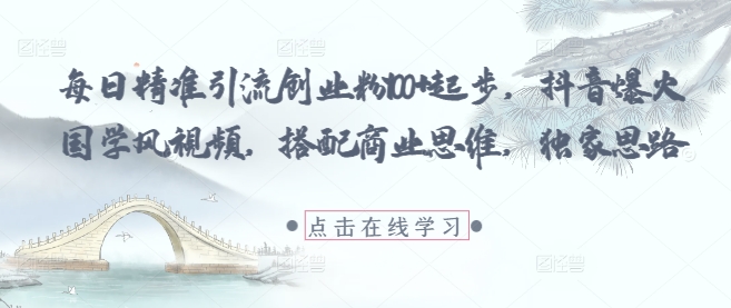 每日精准引流创业粉100+起步，抖音爆火国学风视频，搭配商业思维，独家思路-电脑资源自留地