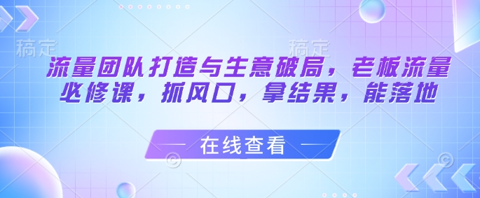 流量团队打造与生意破局，老板流量必修课，抓风口，拿结果，能落地-电脑资源自留地